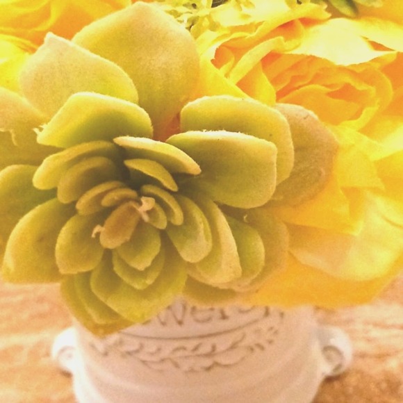 Luxury Home Decor Silk Roses & Aeoniums in White Base Floral Arrangement - Picture 6 of 14